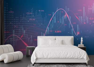 stock market, economic graph with diagrams, business and financial concepts and reports, abstract blue technology communication concept vector background Wall mural