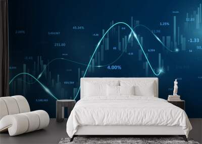 stock market, economic graph with diagrams, business and financial concepts and reports, abstract blue technology communication concept vector background Wall mural