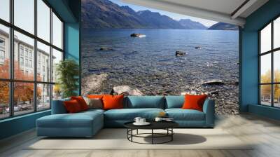 panoramic scenic view of Lake Wakatipu with mountains in the background near Queenstown, South Island, New Zealand
 Wall mural