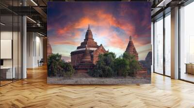 view to the ruins at the valley of Bagan with its ancient buddhist pagodas, Myanmar (Burma)
 Wall mural