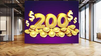 200 dollar coupon gift voucher, cash back banner special offer, casino winner. Vector illustration Wall mural