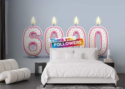 6000 followers of online users, congratulatory candles in the form of numbers. Vector illustration Wall mural