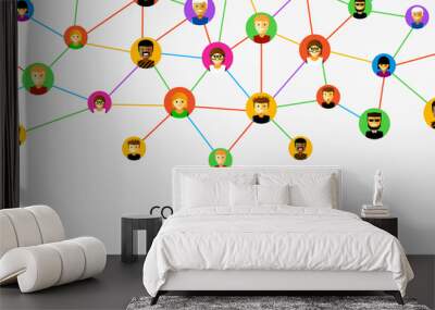 Abstract social network scheme, which contains people icons connected to each other. Vector illustration Wall mural