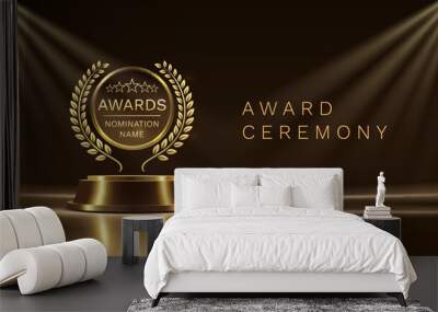 Award ceremony nomination name podium, golden prize event, scene star ceremony. Vector illustration Wall mural