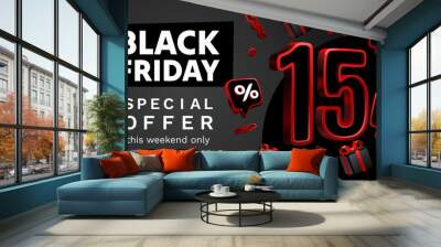 Black Friday 15 percent, special offer, discount flyer. Vector illustration Wall mural