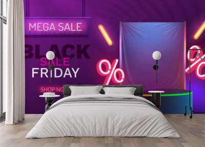 Black Friday big sale, offer day banner, promotion percentage. Vector illustration Wall mural