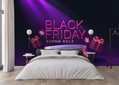 Black Friday big sale, offer day banner, promotion percentage. Vector Wall mural