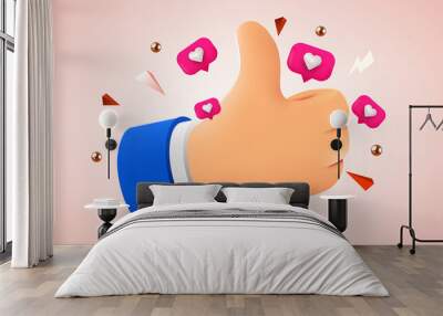 Cartoon human hand with thumb. Concept of like at social network, success or good feedback. Wall mural