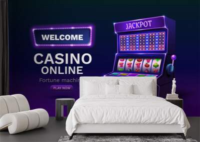 Casino 777 banner slots machine winner, jackpot fortune of luck. Vector illustration Wall mural