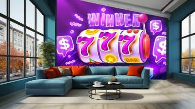 Casino slots machine winner, jackpot fortune of luck, 777 win banner. Vector Wall mural