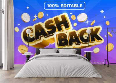 Editable text effect. cash back coin. Retro style. Vector illustration Wall mural