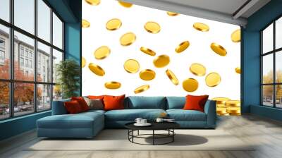 Falling coins, falling money, flying gold coins, golden rain. Jackpot or success concept. Modern background. Wall mural