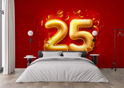 Festive ceremony balloons, 25th numbers balloons. Vector Wall mural