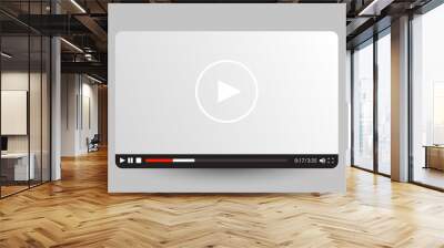 Flat white minimalistic video player template for web and mobile apps. Wall mural