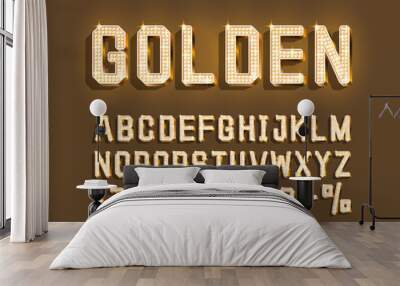 Golden font alphabet retro, number sign. Vector Wall mural