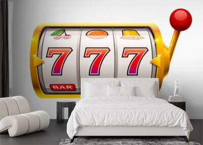 Golden slot machine wins the jackpot. isolated on white background Wall mural