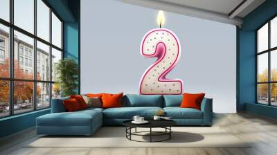 Happy Birthday years anniversary of the person birthday, Candle in the form of numbers two of the year. Vector Wall mural