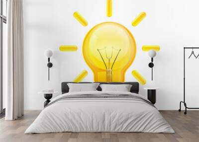 Lamp idea icon, object yellow light on a white background. Vector illustration Wall mural