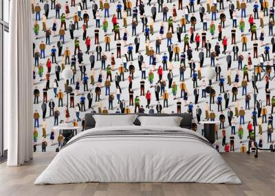 Large group of people crowded on white background. Wall mural