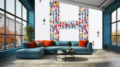 Large group of people in letter H form. Human alphabet. Wall mural