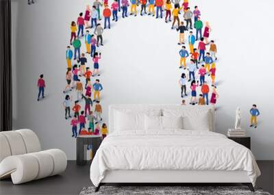 Large group of people in letter O form. Human alphabet. Wall mural