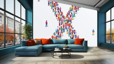 Large group of people in letter X form. Human alphabet. Wall mural