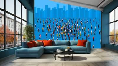 large group of people over the city. business concept. Wall mural