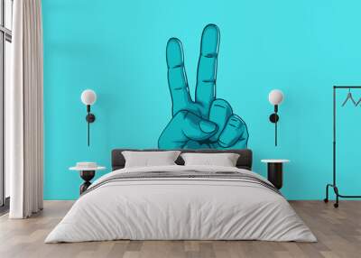 Male hand hand shows number two. Modern design. Vector illustration Wall mural