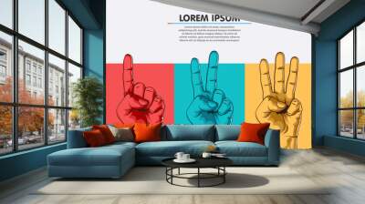 Set of counting one two three hand sign. Three steps or options concept. Vector illustration Wall mural