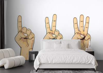 Set of counting one two three hand sign. Wall mural