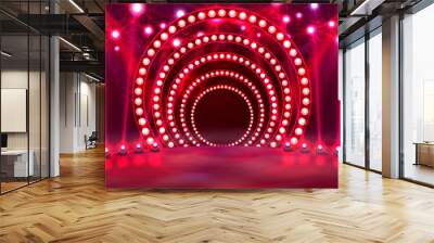 Show light podium red background. Vector illustration Wall mural