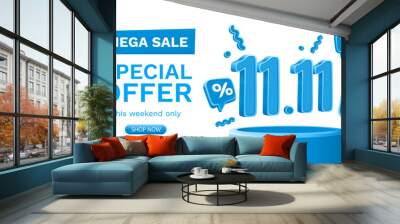 Special offer, shopping day 11.11, marketing poster. Vector Wall mural