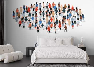 Template for advertising brochure with people crowd in shape of circle. Wall mural