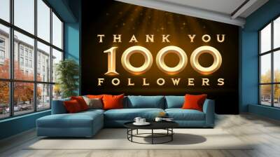 Thank you followers peoples, 1000 online social group, happy banner celebrate, Vector illustration Wall mural