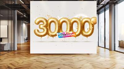 Thank you followers peoples, 30k online social group, happy banner celebrate, Vector Wall mural