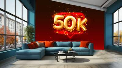 Thank you followers peoples, 50k online social group, happy banner celebrate, Vector Wall mural