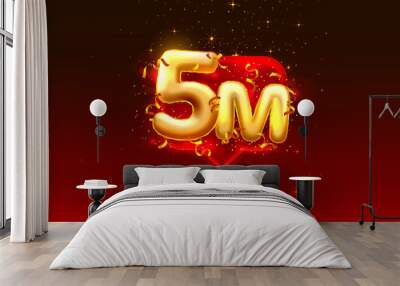 Thank you followers peoples, 5m online social group, happy banner celebrate, Vector Wall mural