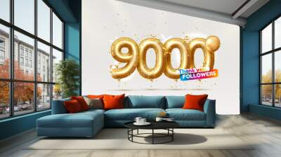 Thank you followers peoples, 9k online social group, happy banner celebrate, Vector Wall mural