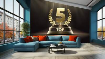 Top 5 best podium award sign, golden object. Vector Wall mural