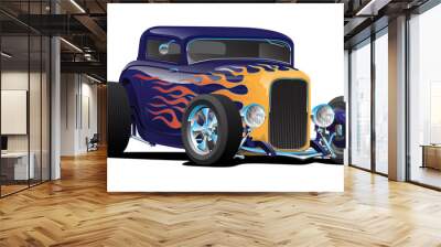 Vintage Hot Rod Car with Classic Flames Isolated Vector Illustration Wall mural