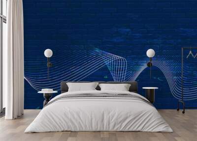 Blue background with dynamic lines. Abstract background with brick texture and waves. Wall mural