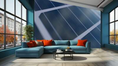 Close-up view of half cut polycrystalline solar panel cell. Wall mural