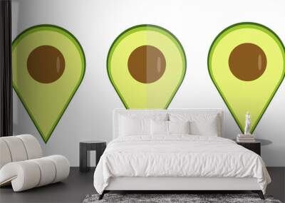 Avocado map pointer navigation icons set. Avocado logo vector template Wall mural