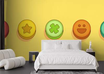 Different colorful ecstasy pills line vector illustration in cartoon style Wall mural