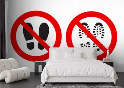 Do not step sign. Round danger symbol with footprint. Don't step on the grass icon. Wall mural