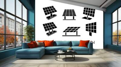 Set of Solar Panel Icon in Black Style. Consist of Six Icon Image Isolated on White Background. Vector Illustration. Wall mural