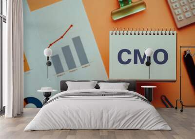 There is notebook with the word CMO. It is an abbreviation for Chief Marketing Officer as eye-catching image. Wall mural