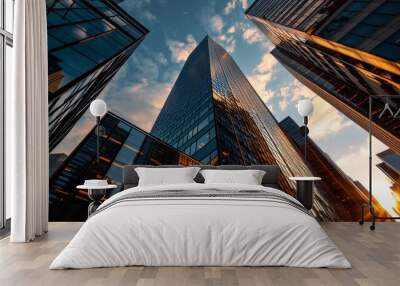 Unique viewpoints showcasing renowned skyscrapers. Wall mural