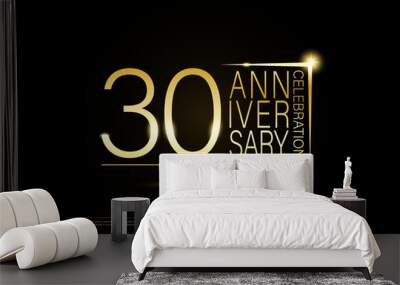 30 years anniversary golden gold logo on black background, vector design for celebration. Wall mural