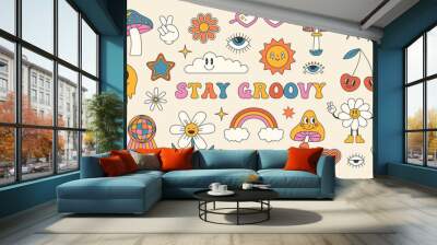 collection of retro 70s groovy elements Wall mural